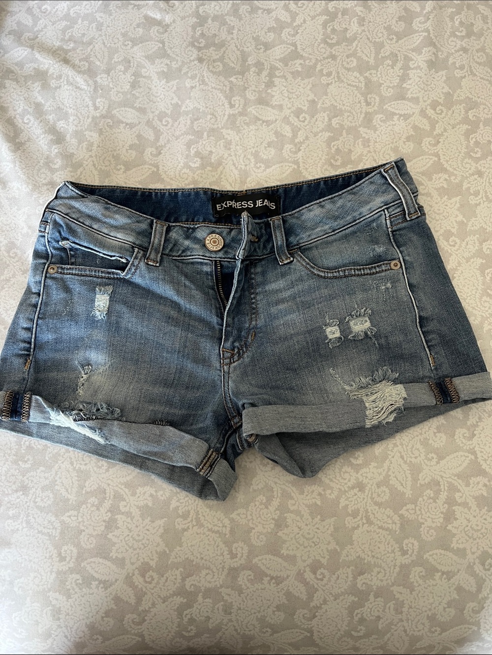 Express Women's Distressed Denim Shorts - Light Blue